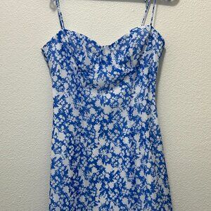 Beginning Boutique blue and white floral lined mini dress, shoulder ties, size 4